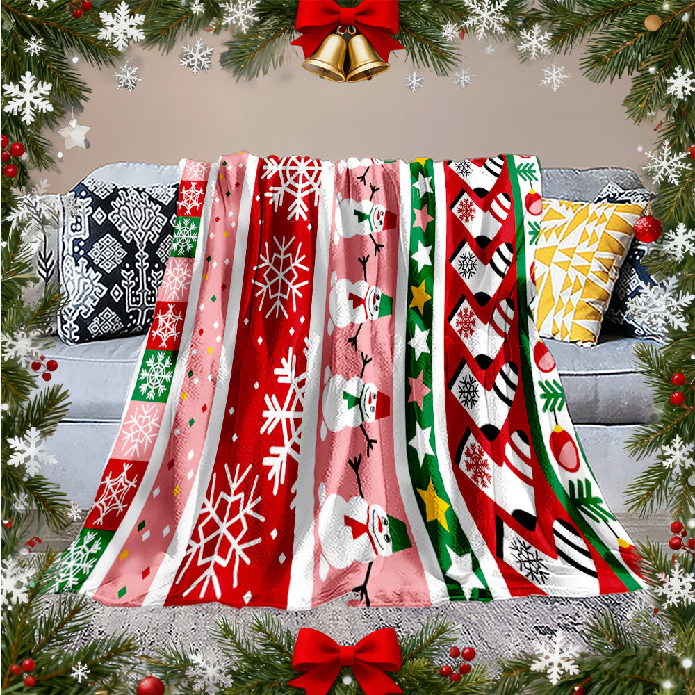 1pc Christmas Snow Snowflake Blanket, Red White Green Printed Design, Body Cover Blanket, Soft Fleece Plush Surface, Lightweight And Durable, Multiple Sizes Available, Suitable for Christmas Decoration, Living Room Leisure, Bedroom Warmth