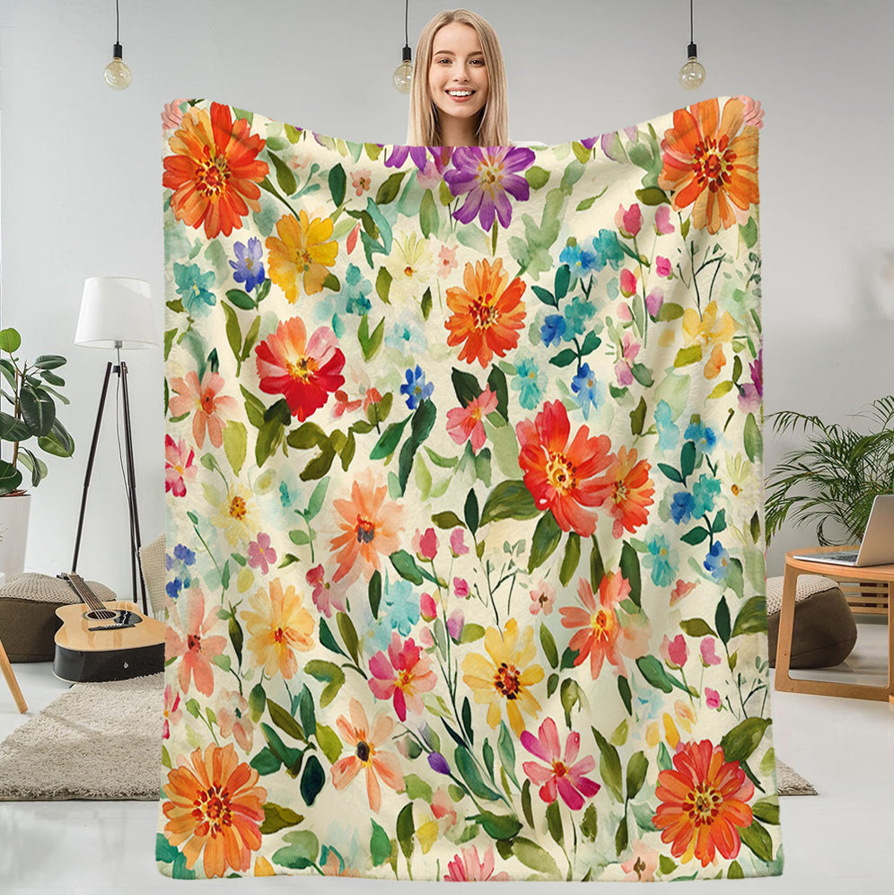 1pc Floral Patterned Blanket, Pastoral Style Design, Soft Plush Surface, Flannel Material Lightweight And Durable, Multiple Sizes Available, Ideal for Holiday Gatherings, Living Room Leisure, Bedroom Sleep, Study Reading, Seasonal Home Decor