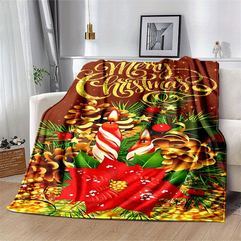 1 Christmas Holiday Blanket, Red Christmas Flower and Pinecone Print Design, Full-body Throw Blanket, Soft Flannel Plush Surface, Lightweight and Durable, Multiple Sizes Available, Suitable for Christmas Decoration, Living Room Leisure
