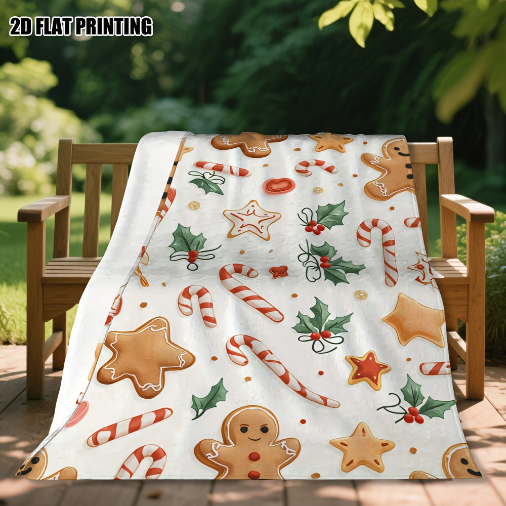 1pc Christmas Gingerbread Pattern Blanket, Comfort Blanket for Cars, Seats and Travel, Perfect for Christmas and Halloween Gifts