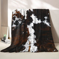 1pc, Faux Leather Flannel Blanket, Soft, Comfortable And Warm, Black Brown White Color-Block Design, Durable Velvet Surface, All-Season Bed Blanket, Warm Cover, Multi-Size Optional, Suitable for Living Room Sofa, Bedroom Bed, Office Rest