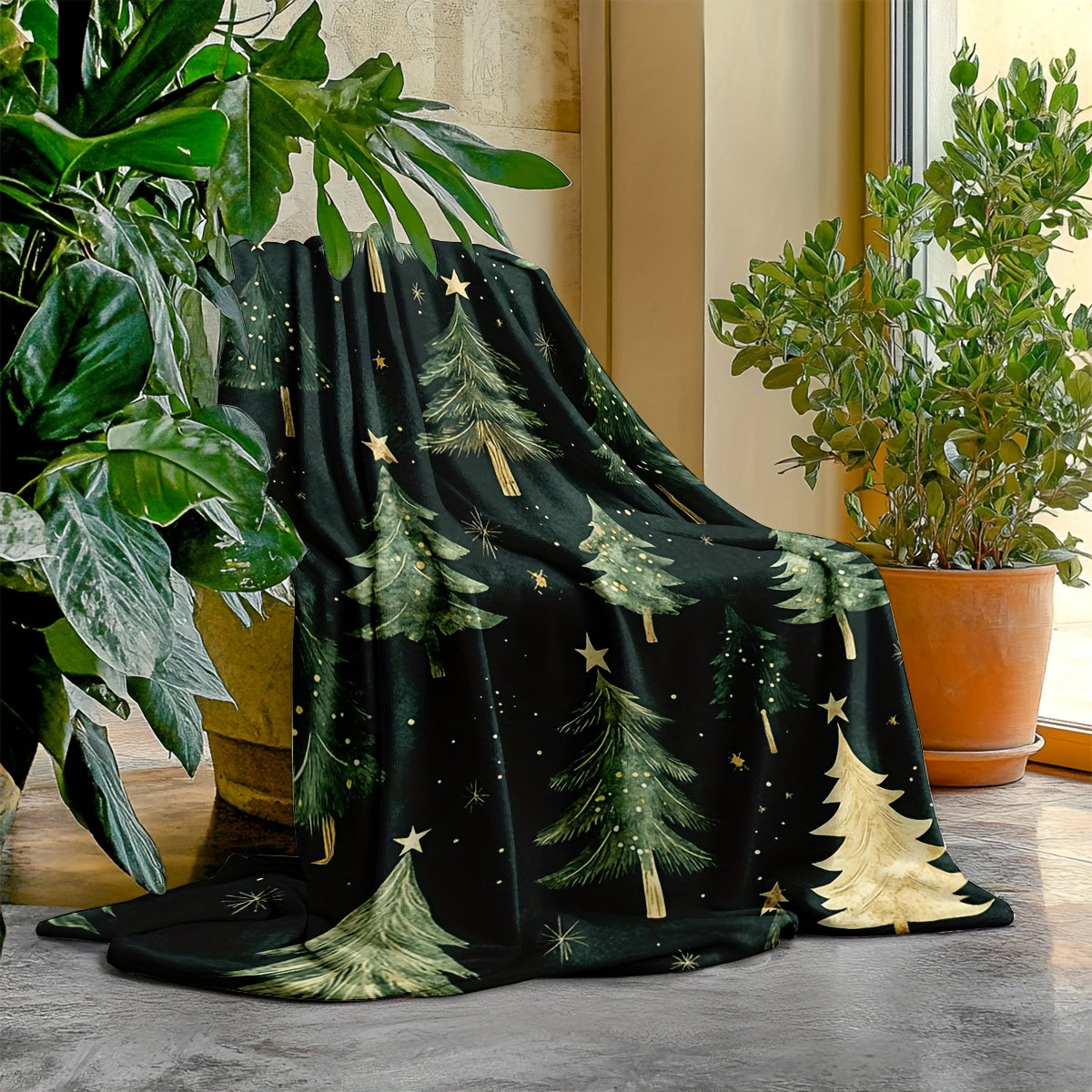 1 Christmas Tree Patterned Blanket, Festive Design, Soft Plush Surface, Lightweight and Durable Flannel Material, Available in Multiple Sizes, Perfect for Holidays, Living Rooms, Bedrooms, and Studies