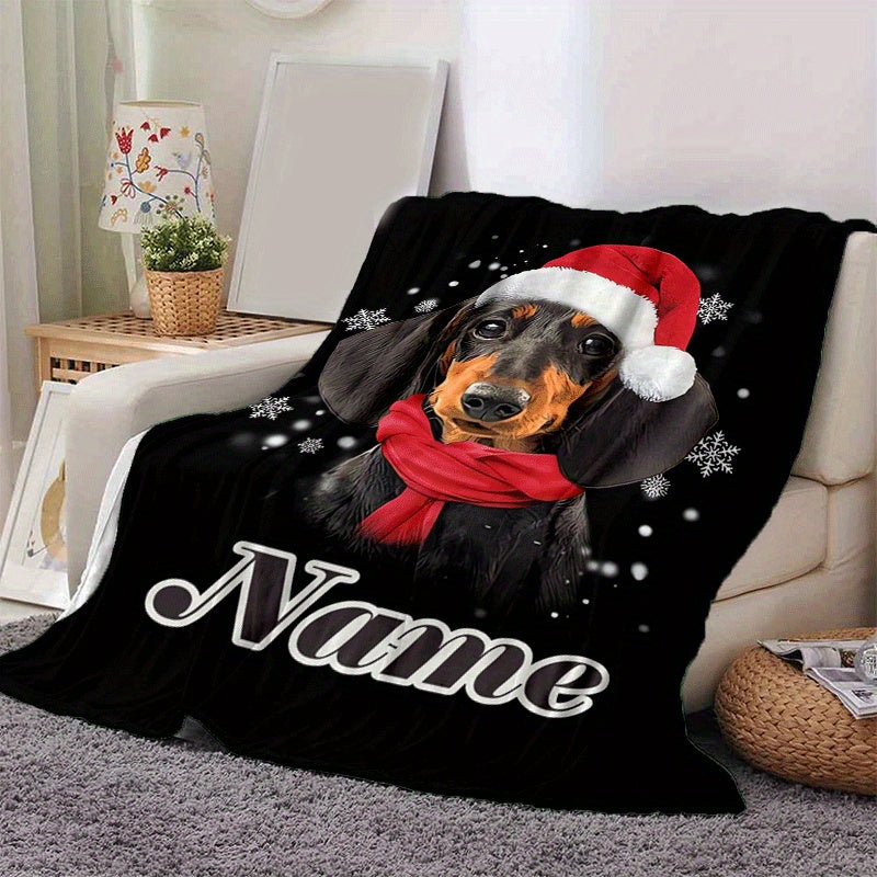1 Christmas Dog-patterned Blanket with Black Snowflake Print Design, Full-body Cover, Soft Flannel Plush Surface, Lightweight and Durable, Available in Multiple Sizes. Suitable for Christmas Decoration, Living Room Leisure, Bedroom Warmth