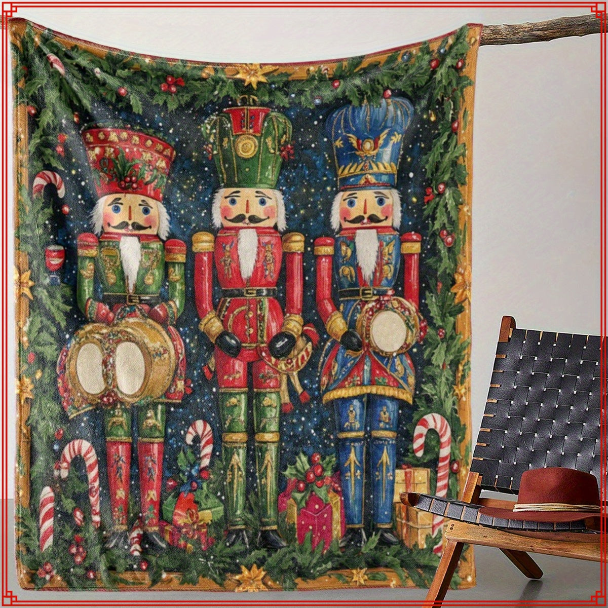 Nutcracker Theme Digital Printed Flannel Blanket - 100% Polyester Fiber, Suitable for Decoration in All Seasons, Suitable for Scenes Such as Shops and Sofas