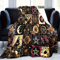 1pc 2D Flat Printing, Mysterious Symbols And Moon Wizard Pattern Blanket, Soft Fleece Blanket, Black Golden Purple Main Color Design, All-Season Warm Throw, Multiple Sizes Available, Suitable for Living Room, Bedroom, Balcony, Courtyard, And Sofa