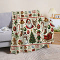 1pc, Santa And Reindeer Pattern Flannel Blanket, Soft Comfortable Warm, Beige Holiday Design, Durable Plush, All-Season Sofa Blanket, Warm Cover, Multiple Sizes Available, Suitable for Living Room Sofa, Bedroom, Reading Corner, Holiday Parties