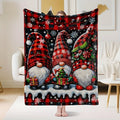 1 Comfortable Christmas Gnome Pattern Blanket - Red Plaid and Snowflake Design, Soft Polyester Fiber, Suitable for Sofas, Sleeping, Travel and Camping in All Seasons