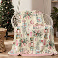 1pc Christmas Nutcracker And Gift Box Pattern Flannel Blanket, Soft Comfortable Warm, Cream And Pink Design, Durable Plush, All-Season Blanket, Warm Cover, Multiple Sizes Available, Suitable for Living Room Sofa, Bedroom, Reading Corner