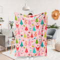1pc, Santa Claus and Snowman Pattern Pink Flannel Blanket, Soft, Comfortable, and Warm, Cute Cartoon Design, Durable Plush Surface, All-Season Universal Sofa Blanket, Warm Throw Blanket, Suitable for Living Room, Bedroom, Sofa, Balcony, and Reading