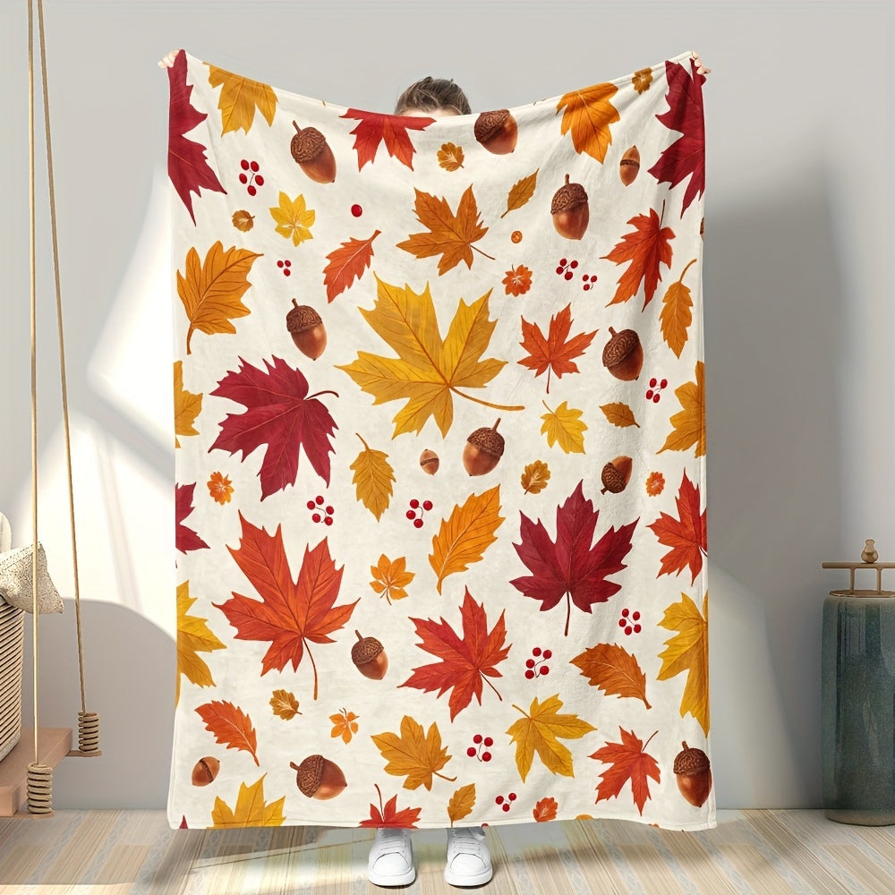 1pc Autumn Leaf Patterned Blanket, Autumn Style Design, Soft Plush Surface, Flannel Material Lightweight And Durable, Multiple Sizes Available, Ideal for Holiday Decor, Living Room Leisure, Bedroom Warmth, Study Reading, Daily Home Decor