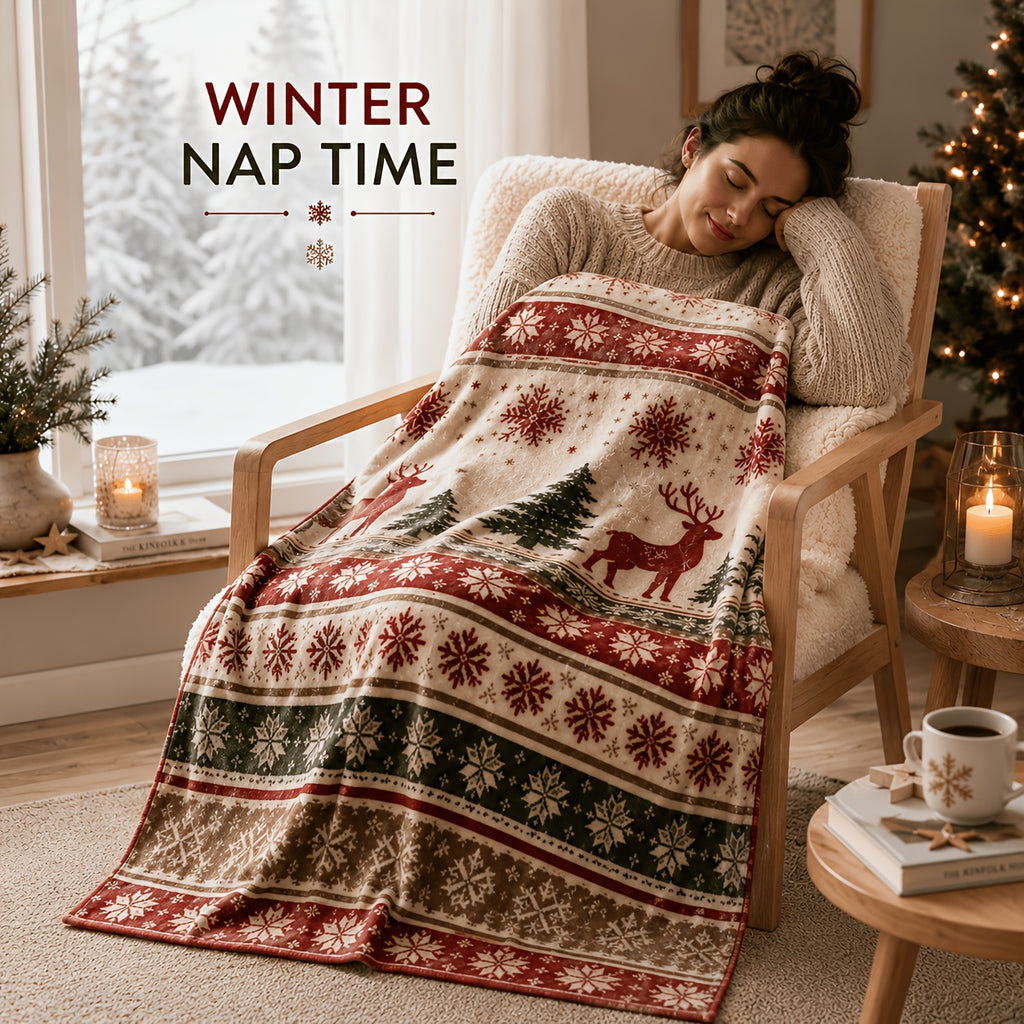 Blanket, Nordic Caribou Snowflake Christmas Flannel Blanket Autumn and Winter Warmth Living Room Sofa Blanket Bedroom Blanket Lunch Break Air Conditioning Blanket