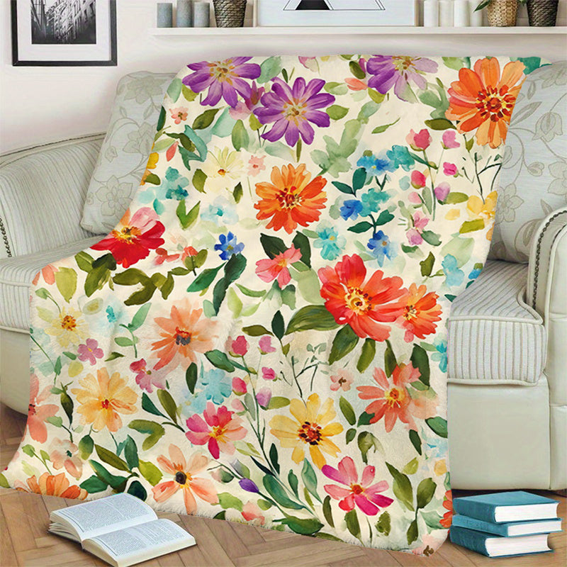 1pc Floral Patterned Blanket, Pastoral Style Design, Soft Plush Surface, Flannel Material Lightweight And Durable, Multiple Sizes Available, Ideal for Holiday Gatherings, Living Room Leisure, Bedroom Sleep, Study Reading, Seasonal Home Decor