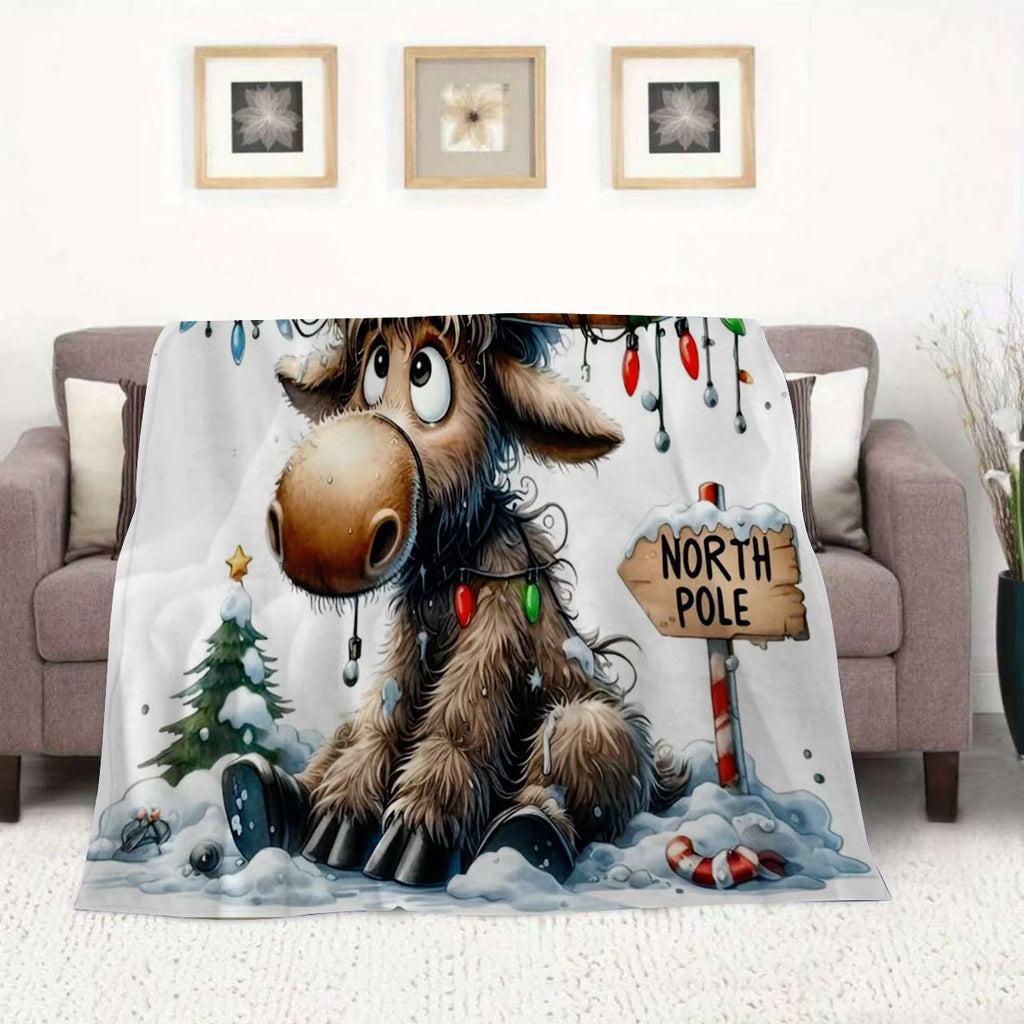 1pc Christmas Reindeer Blanket, Festive Pattern Design, Soft Plush Surface, Flannel Material Lightweight And Durable, Multiple Sizes Available, Ideal for Christmas, Living Room Leisure, Bedroom Warmth, Holiday Decor, Daily Home Decor