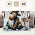 1pc Christmas Reindeer Blanket, Festive Pattern Design, Soft Plush Surface, Flannel Material Lightweight And Durable, Multiple Sizes Available, Ideal for Christmas, Living Room Leisure, Bedroom Warmth, Holiday Decor, Daily Home Decor