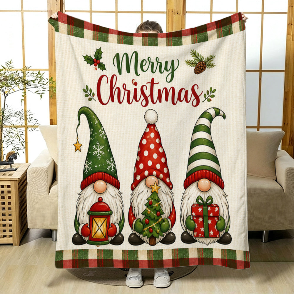 Pack of 1, Merry Christmas, Comfortable Flannel Blanket, Cute Gnome Character, Holiday Theme, Soft Comfortable Sofa Nap Blanket, Suitable for Camping, Gifts, Pet Blankets, Home Decor 59X78.7 Inches