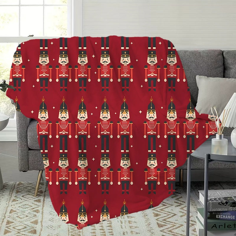 1pc 2D Flat Printing, Nutcracker Theme Blanket, Soft Fleece Blanket - Red Design, Suitable for Living Room, Bedroom, Sofa, And Casual Reading