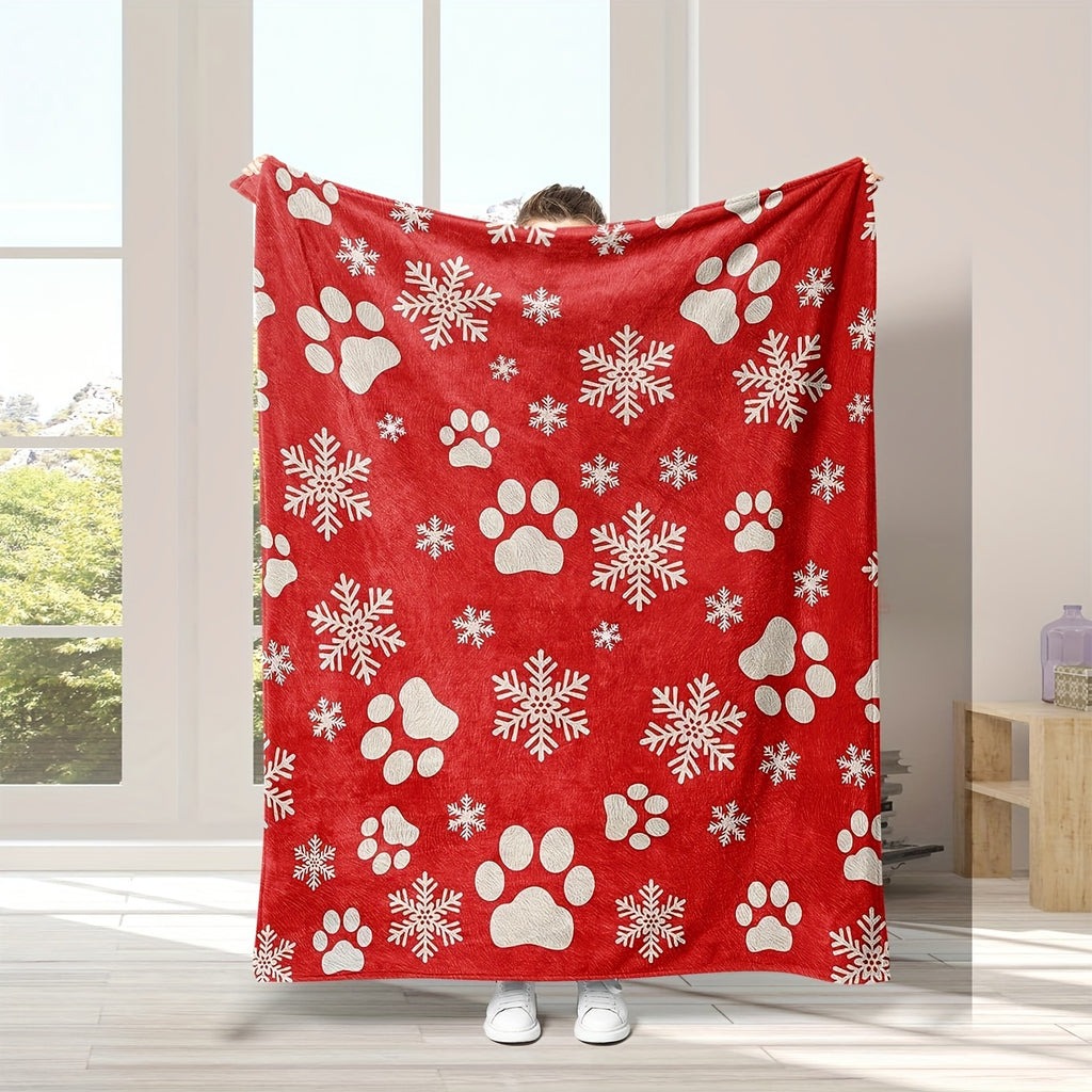 Modern Style Reversible Fleece Blanket, Digital Printing Christmas Animal Paw Print Pattern, Super Warm And Soft And Comfortable, Skin-Friendly And Anti-Pilling, Multi-Purpose for Sofas, Offices, Interior Decoration, Lunch Breaks