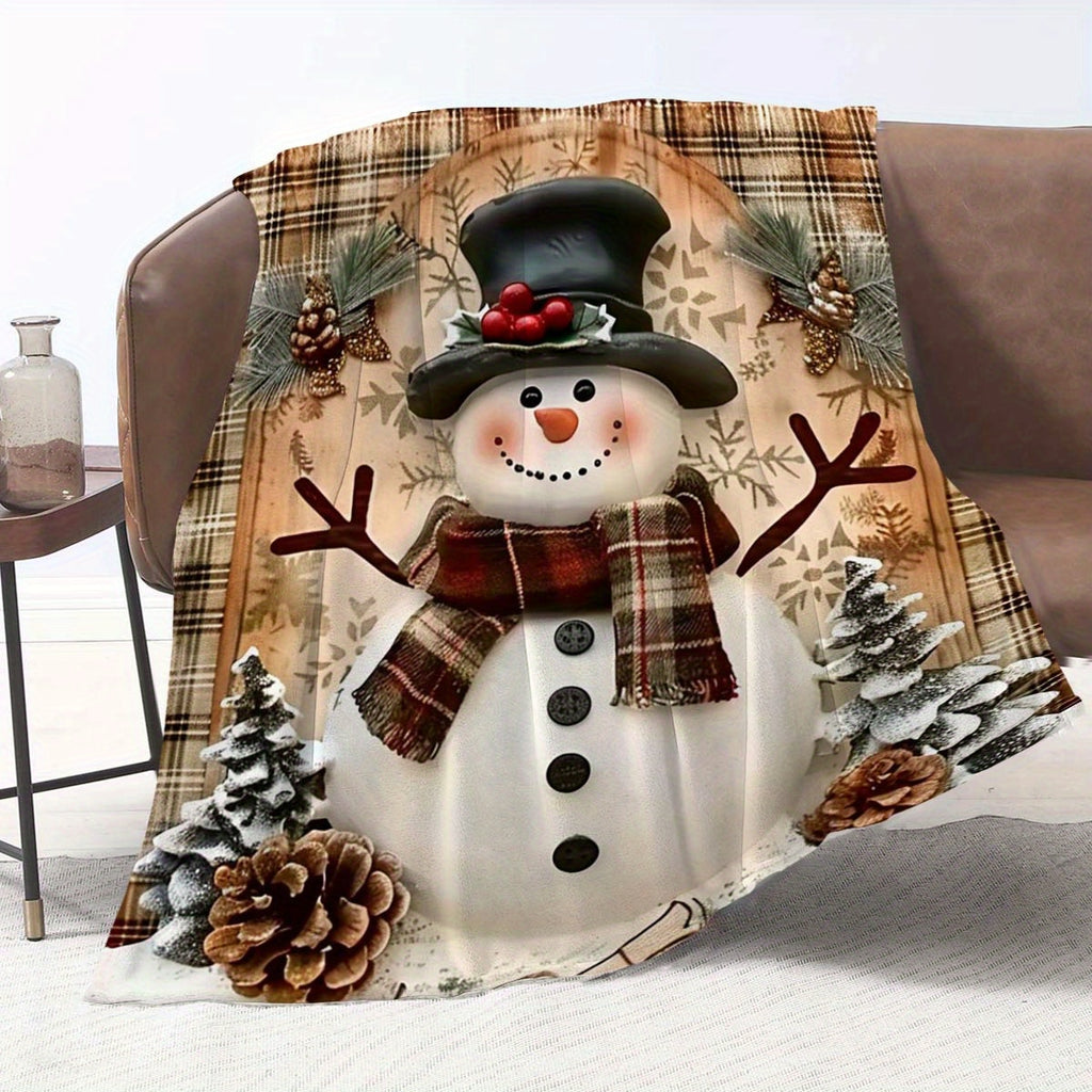 Comfortable Snowman Flannel Blanket, Soft and Durable, Suitable for Sofas, Office Decor, the Perfect Gift for All Seasons