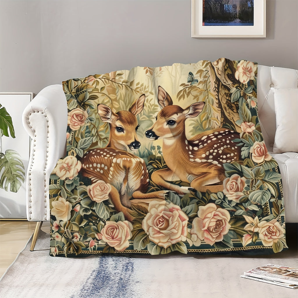 Forest Wild Deer Pattern Gift for Friends Soft Blanket Flannel Blanket 1pc