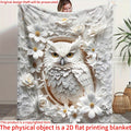 1pc White Owl Floral Print Blanket, Elegant Retro Throw, Ultra-Warm Soft Comfortable Fleece Blanket, Multi-Size Available, Suitable for Living Room, Bedroom, Study, Balcony