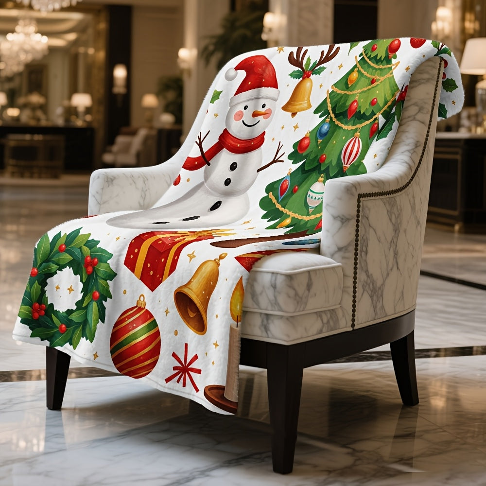 1 Christmas Snow and Christmas Tree Pattern Blanket, Holiday Print Design, Full-Body Cover Blanket, Soft Flannel Plush Surface, Lightweight and Durable, Multiple Sizes Available, Suitable for Christmas Decorations, Living Room Leisure