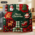 Flat/2D Digital Printing Flannel Blanket Blanket, American Country Style Octagonal Plaid Christmas Snowman Gingerbread for Man Santa Claus Elk Christmas Tree Bell Sleigh Pattern, Soft, Comfortable and Warm Skin-friendly