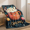 1pc Christmas Hot Cocoa Mug Pattern Flannel Blanket, Soft, Comfortable, and Warm, Deep Blue Starry Sky Design, Durable Plush Surface, All-Season Bed Blanket, Warm Throw Blanket, Multiple Sizes Available, Suitable for Living Room, Bedroom