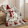1pc Christmas Snowman and Pine Tree Pattern Flannel Blanket, Soft, Comfortable, and Warm, Red and White Design, Durable Plush Surface, All-Season Universal Sofa Blanket, Warm Throw Blanket, Multiple Sizes Available, Suitable for Living Room