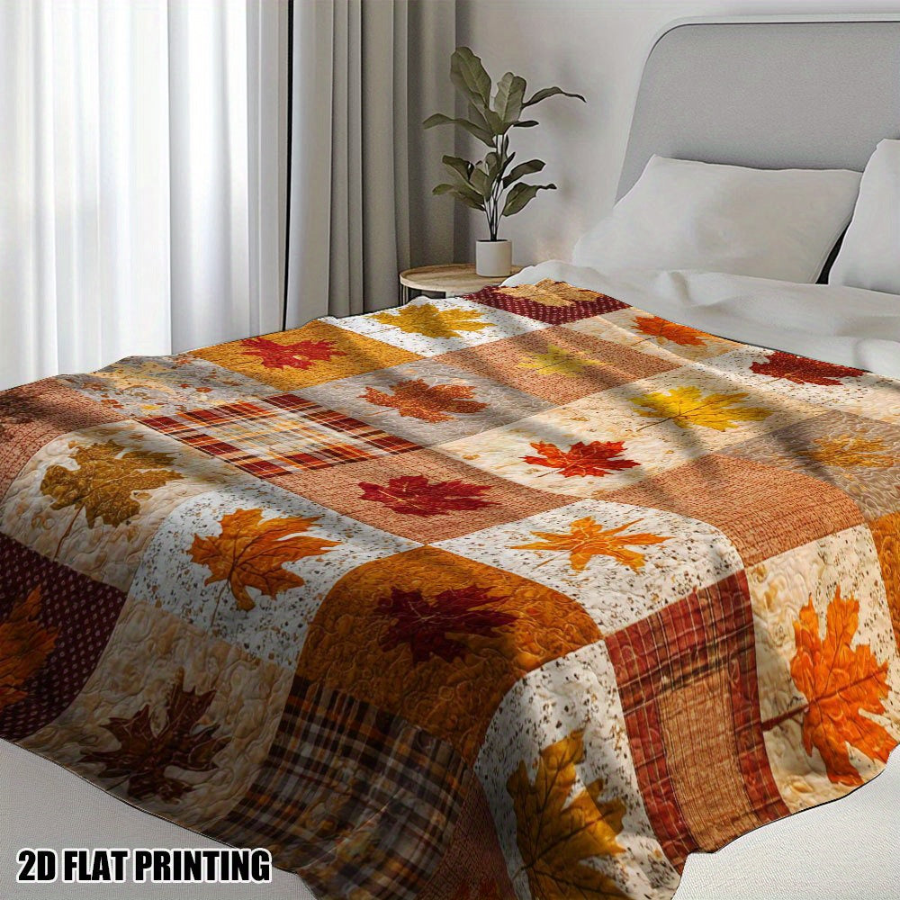 1pc Autumn Maple Leaf And Deer Pattern Flannel Blanket, Soft Comfortable Warm, Brown Orange Tone Design, Durable Plush Surface, All-Season Bed Blanket, Warm Cover, Multiple Sizes Available, Suitable for Living Room Sofa, Bedroom Headboard