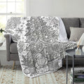 1pc of Large Flannel Blanket with a Black and White Line Art Pattern of Santa Claus and a Christmas Tree, Featuring a Simple Design. Suitable for Use as a Sofa Throw in the Living Room, for Naps at Home, or in Dorm Life