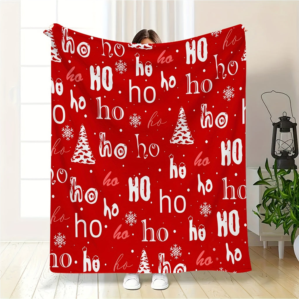 1pc Creative Christmas Santa Laughs Letter HO Printed Blanket, Modern Style Blanket, Outdoor Blanket, Travel Camping Blanket, Soft And Comfortable Blanket, Travel Sofa, Office Home Improvement