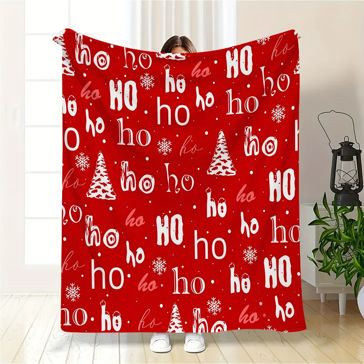 1pc Creative Christmas Santa Laughs Letter HO Printed Blanket, Modern Style Blanket, Outdoor Blanket, Travel Camping Blanket, Soft And Comfortable Blanket, Travel Sofa, Office Home Improvement