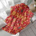 1pc Gingerbread Man And Christmas Tree Pattern Red Design Flannel Oversized Blanket, Christmas Winter Decor, Durable Plush, All Seasons, Suitable for Holiday Home Decoration, Weekend Sofa Nap, Dorm Life