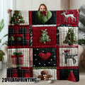 Christmas Holiday-themed Flannel Blanket with Red, Green, and White Color-blocked Spliced Design, Soft, Comfortable, and Warm. Features 2D Flat-printing Technology and a Durable Plush Surface. A Versatile All-season Bed Throw and Warm Lap Blanket