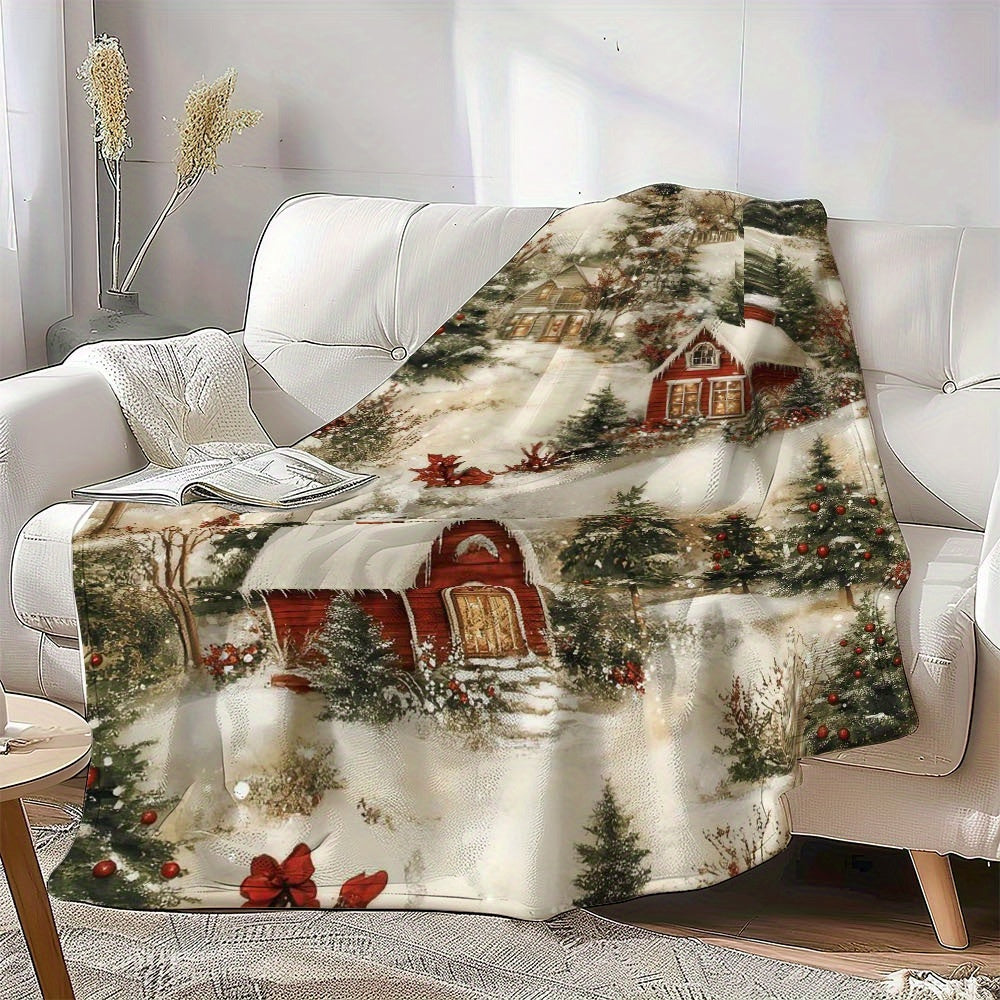 1 Christmas Winter Theme Decorative Blanket, Soft, Warm And Comfortable, Suitable for Indoor Spaces Like Shops, Sofas, Living Rooms, Etc. Holiday Atmosphere Design, Fluffy Texture Thickened Quilt Core