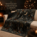 Blanket, Midnight Holly Forest Blanket Dark Holly Pine Branch Red Fruit Crescent Moon Living Room Sofa Bedroom Lunch Break Blanket
