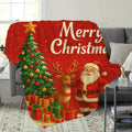 1pc Santa And Reindeer Flannel Blanket, Red-Brown Warm Tone Design, Durable Plush Warm Throw, Suitable for Holiday Home Decor, Reading Time, Weekend Sofa Nap