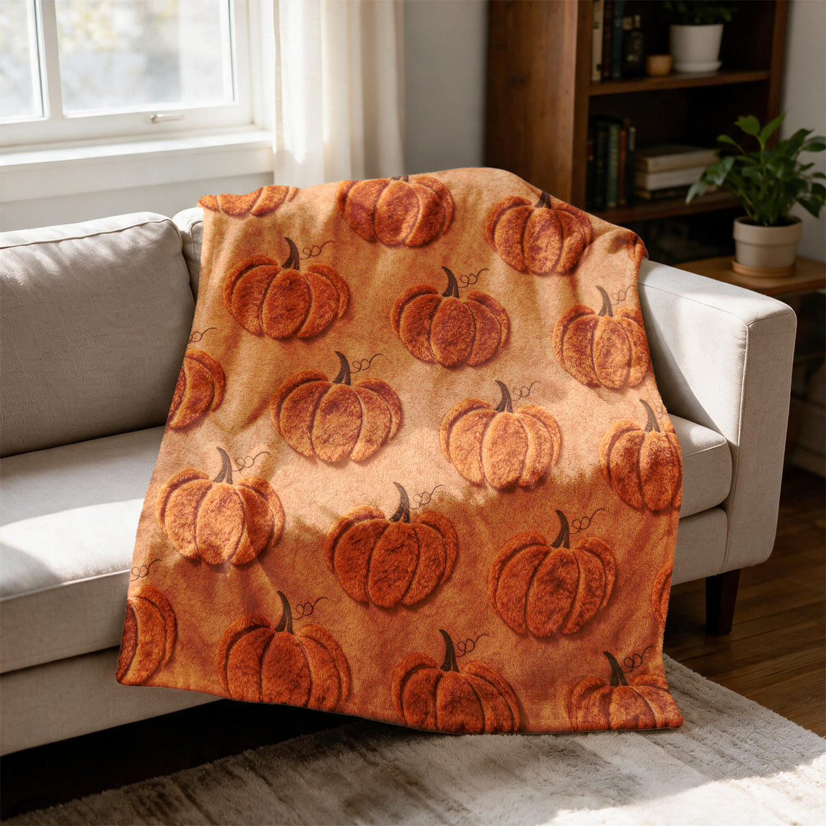 1pc Textured Pumpkin Theme Flannel Blanket - Large Size, Soft, Lightweight, And Warm, Suitable for All Seasons - Perfect for Bed, Sofa, Office, Camping, And Travel - Ideal Choice for Blankets, Perfect Gift for Family, Bedspread, Sofa Blanket