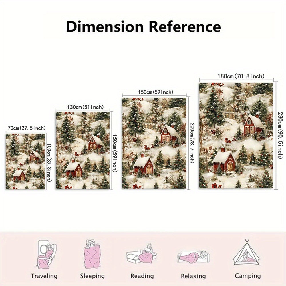 1 Christmas Winter Theme Decorative Blanket, Soft, Warm And Comfortable, Suitable for Indoor Spaces Like Shops, Sofas, Living Rooms, Etc. Holiday Atmosphere Design, Fluffy Texture Thickened Quilt Core