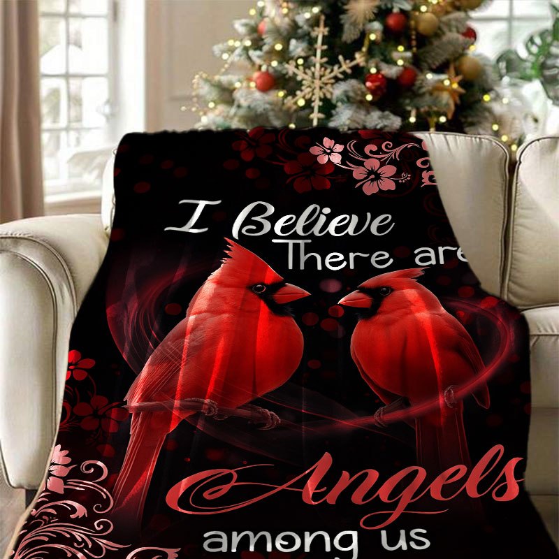 1pc Christmas Cardinal Print Flannel Blanket, Soft And Warm Polyester Fiber Blanket, Multi-Functional Portable Design, Cardinal Style Durable Fabric, Suitable for Sofa, Upholstery, Living Room, Home, Travel