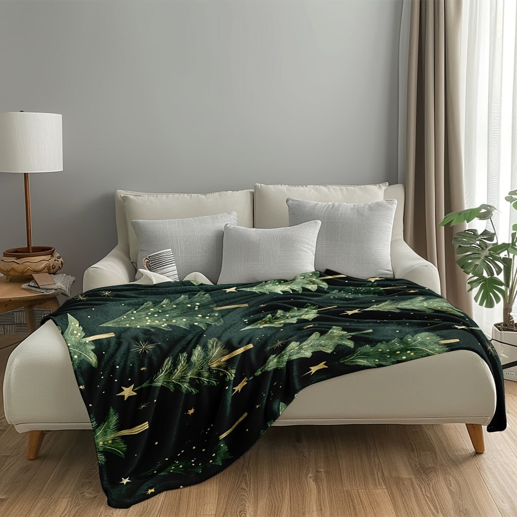 1 Christmas Tree Patterned Blanket, Festive Design, Soft Plush Surface, Lightweight and Durable Flannel Material, Available in Multiple Sizes, Perfect for Holidays, Living Rooms, Bedrooms, and Studies