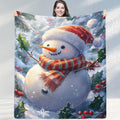 1pc Snowman And Winter Flowers Christmas Theme Red Flannel Oversized Blanket, Winter Decor Design, Large Plush Throw Blanket, Suitable for Holiday Home Decoration, Home Nap, Movie Entertainment Time