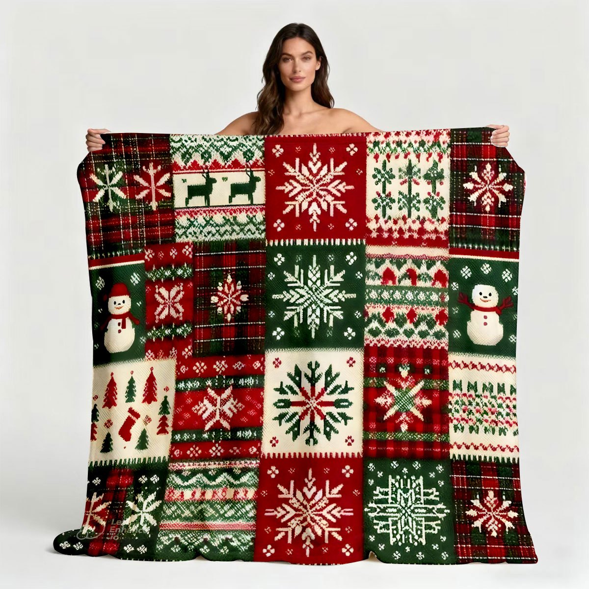1 Fair Island Jacquard Christmas Flannel Blanket, Red and Green Snowflake Reindeer Thermal Blanket, Soft and Skin-friendly Comfortable Lunch Break Blanket, Bedroom Sofa Casual Blanket, Holiday Pattern, Home Decoration Blanket