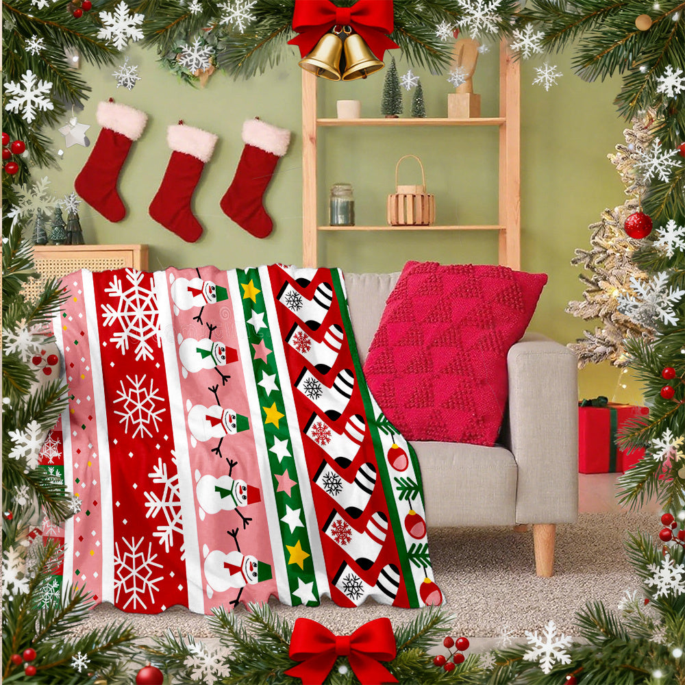 1pc Christmas Snow Snowflake Blanket, Red White Green Printed Design, Body Cover Blanket, Soft Fleece Plush Surface, Lightweight And Durable, Multiple Sizes Available, Suitable for Christmas Decoration, Living Room Leisure, Bedroom Warmth