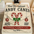 1pc Vintage Christmas Candy Themed Cream Beige Flannel Blanket, Festive Cozy Design, Soft Plush Surface for All Seasons, Suitable for Reading Time, Weekend Sofa Naps, and Seasonal Home Use