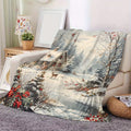 Winter Forest Cottage Scene Flannel Fleece Blanket - Comfortable Sofa Blanket for All Seasons, Digitally Printed Soft Double-Sided Velvet Cover, Machine Washable, Modern Style, No Decoration Christmas Gift