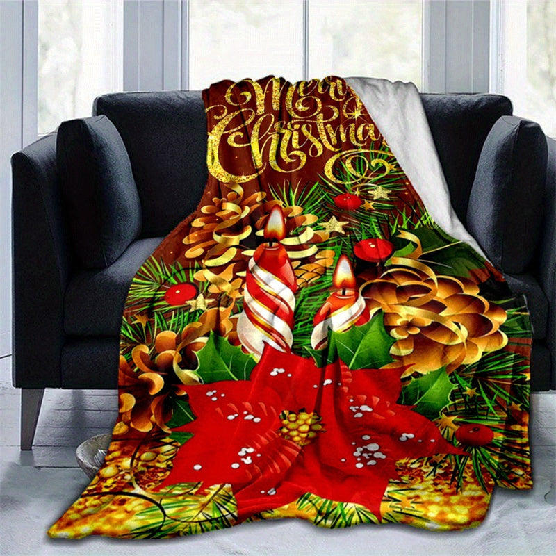 1 Christmas Holiday Blanket, Red Christmas Flower and Pinecone Print Design, Full-body Throw Blanket, Soft Flannel Plush Surface, Lightweight and Durable, Multiple Sizes Available, Suitable for Christmas Decoration, Living Room Leisure