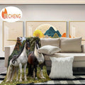 1pc 2D Flat Printing, Double Horse Prairie Theme Blanket, Soft Fleece Blanket - Black Brown White Design, Multi-Size Available, Suitable for Living Room, Bedroom, Sofa, And Casual Reading