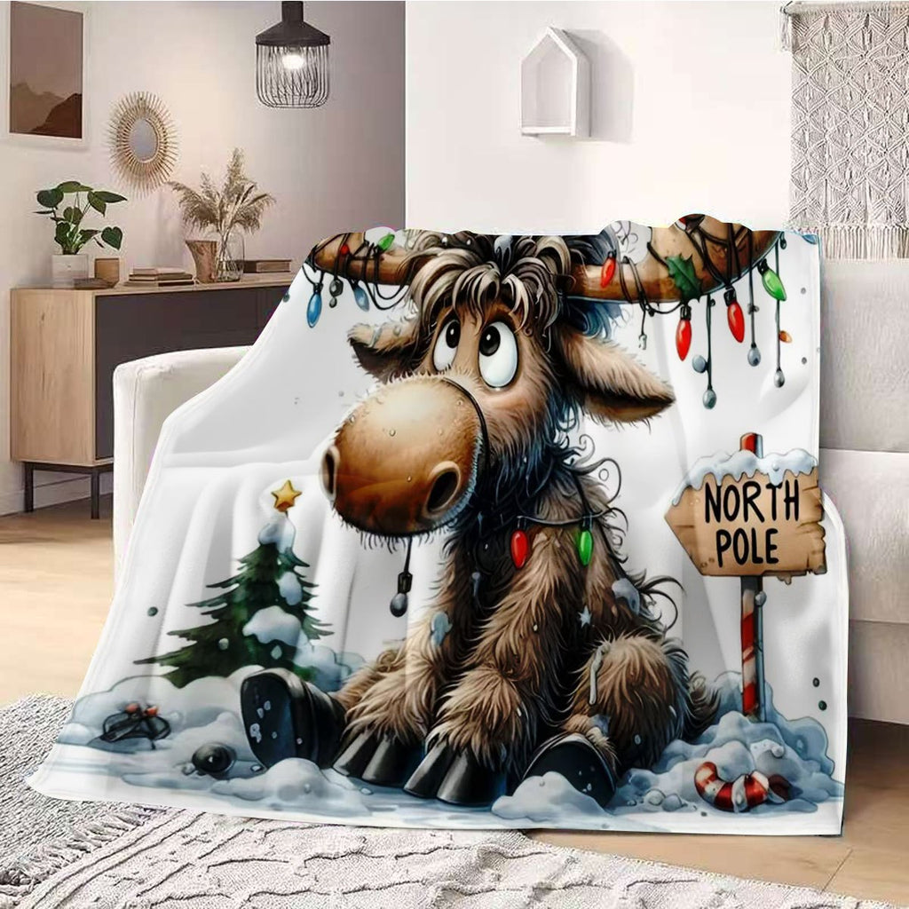 1pc Christmas Reindeer Blanket, Festive Pattern Design, Soft Plush Surface, Flannel Material Lightweight And Durable, Multiple Sizes Available, Ideal for Christmas, Living Room Leisure, Bedroom Warmth, Holiday Decor, Daily Home Decor
