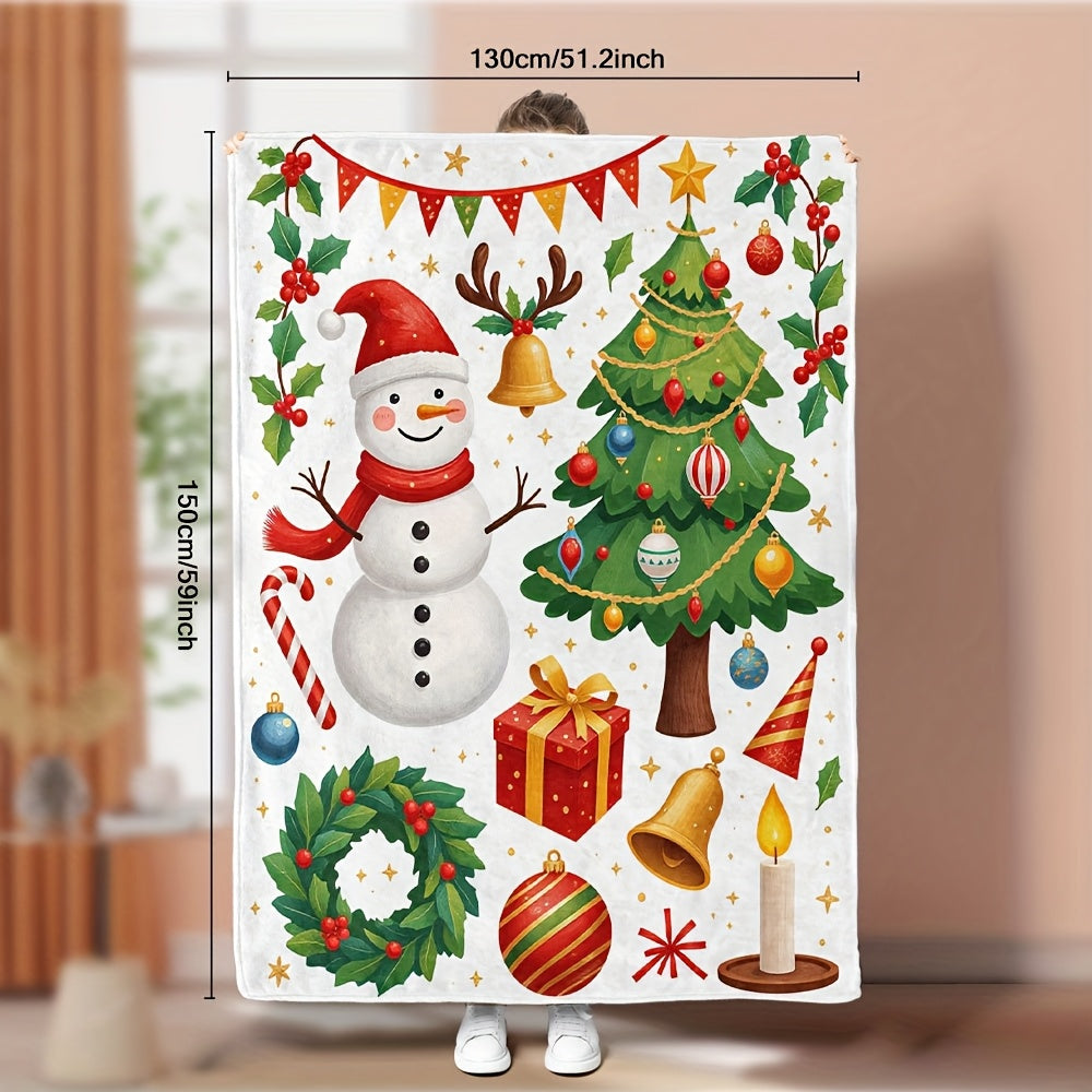 1 Christmas Snow and Christmas Tree Pattern Blanket, Holiday Print Design, Full-Body Cover Blanket, Soft Flannel Plush Surface, Lightweight and Durable, Multiple Sizes Available, Suitable for Christmas Decorations, Living Room Leisure